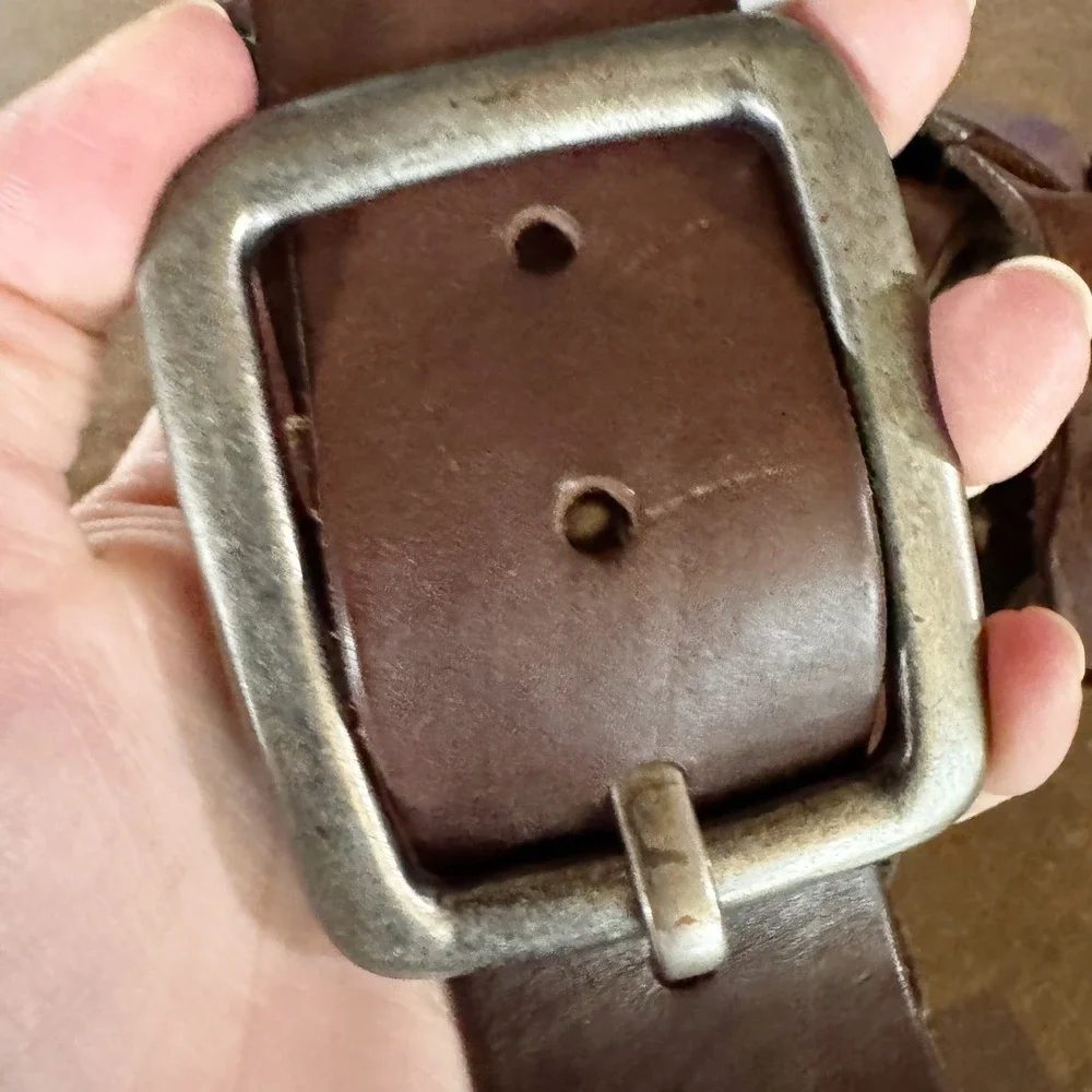 Y2K Abercrombie Fitch Mens Belt Wide Brown Braided Woven Leather Silver Buckle